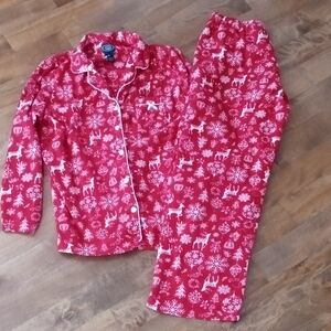 Laura Ashley Red Pajama Set with White Winter Motif
